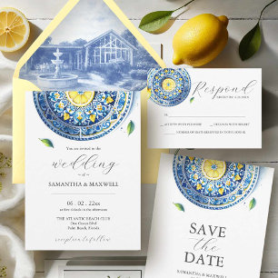 Invitaciones a la boda de limón Amalfi Tile & Wate