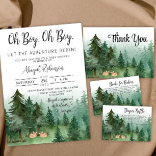 Invitación Doble Ciervo Niño Bosque Oh Niño Fiesta de Bebé