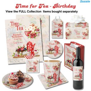 Invitación Vintage Retro Tea Fiesta Red Polkadot Cumpleaños