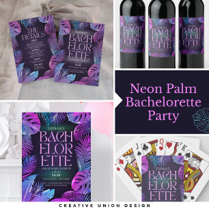Invitación Fiesta de Bachelorette Tropical Neon Palm