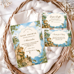 Invitación Baby Shower de Pesca del Oso Rústico