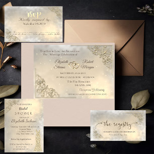 Tarjeta De Recepción Elegante Registro de Bodas de Moda Gold Border