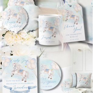 Tarjeta De Agradecimiento Baby Shower Fairytale Pony Stars Blue Balloons