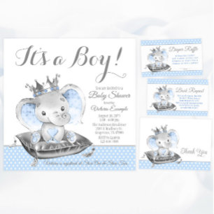 Tarjeta De Recepción Boy Elephant Prince Diaper Raffle Tickets