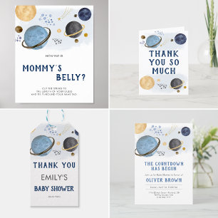 Invitación Planet Watercolor Space Tema Baby Shower