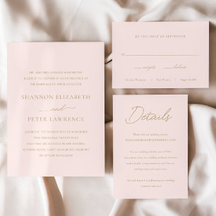 Tarjeta De Recepción Boda formal elegante mínima de oro rosado de Rubor