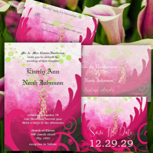 Invitación a la boda Cala Lilly Green Swirls