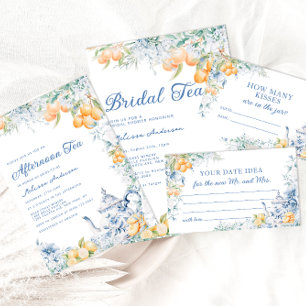 Invitación Duste Blue Floral & Lemon Bridal Tea Bridal Shower