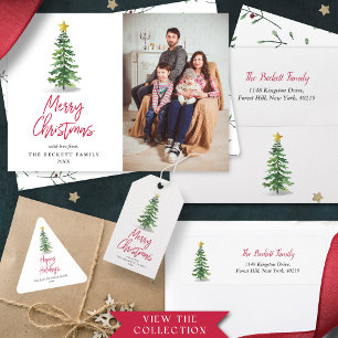 Tarjeta Festiva Foto de vacaciones de Navidades de árbol de pino a