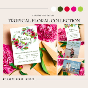 Invitación Isla Floral Tropical Boda Verde Hibiscus
