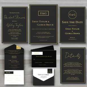 Invitación Elegante Moderno, Negro Y Dorado, Ducha Formal De 