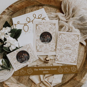 Invitación Con Relieve Metalizado Elegantes Navidades de Arte de la Línea de Oro