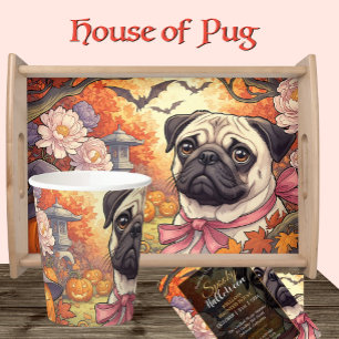 Delantal Casa de Pug Dog & Halloween, otoño, Art Nuovo