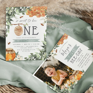Invitación Naranja Blossom Bee Theme Photo Birthday Party