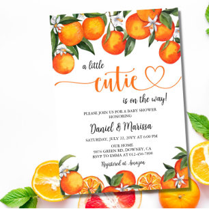 Tarjeta De Agradecimiento Little Cutie Clementine Naranja Baby Shower