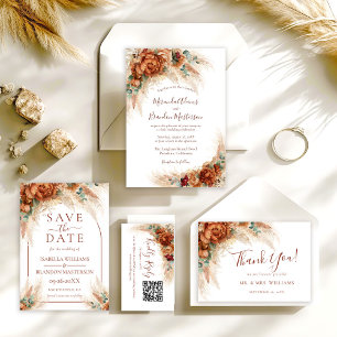 Tarjeta De Agradecimiento Boda Boho Floral Romántica con Caligrafía Elegante