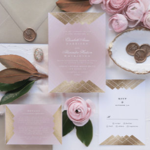 Invitación Gatsby de oro rosado geométrico Boda de caligrafía