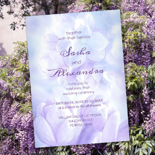 Invitación Todo En Uno Elegante Boda de Flores de Lino Púrpura Ligera
