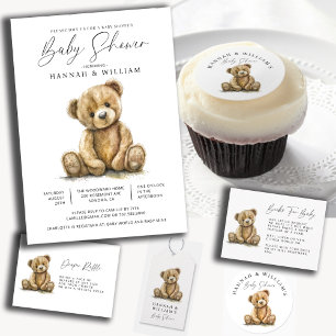 Pegatina Redonda Simple Cuenca Teddy Bear Baby Shower