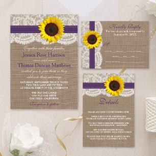 Invitación Colección de Bodas de girasol rústico - morado