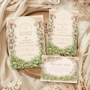 Tarjeta De Confirmación De Asistencia Boda Botánica de Flor Silvestre Iris Vintage