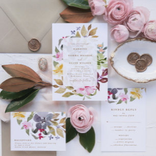 Invitación Elegante Boda de acuarela floral seco