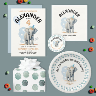 Papel De Regalo Cuidada azul del bebé elefante de huellas grises c