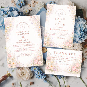 Tarjeta De Confirmación De Asistencia Boda de jardín de flores silvestres pastel elegant