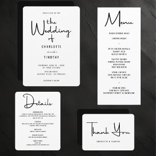 Tarjeta De Agradecimiento Boda negrita Minimalista de guiones blancos en bla