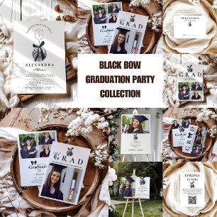 Invitación 4 Fotos Black Bow Disco Ball Graduation Party