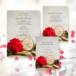 RSVP Boda de Invierno Rústica de la Poinsettia Roj