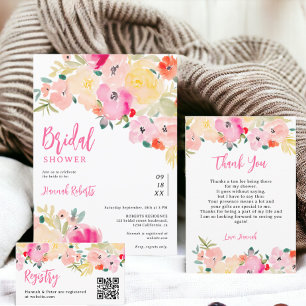 Tarjeta De Agradecimiento Boho rosa primavera moda jardín florida ducha de n