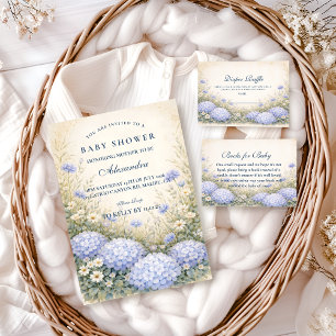 Invitación Elegante Baby Shower con Hortensias Polvorientas d