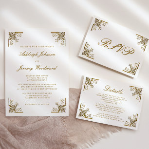 Tarjeta De Recepción Detalles del Boda del marco óseo dorado de origen