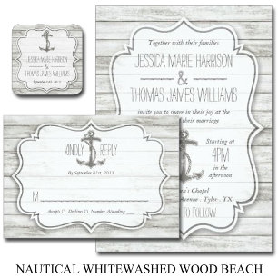 Invitación Colección Nautical Whitewashed Wood Beach Wedding