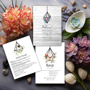 Tarjeta De Recepción Rústico Pastel Floral Terrario Boda Jardín