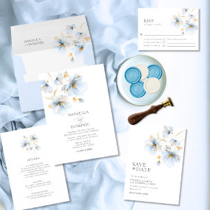 Invitación Boda de flores silvestres de oro azul turbio y del