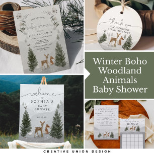 Tarjeta de invitación Baby Shower Winter Boho Wood