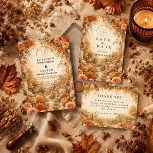 Tarjeta De Agradecimiento Boda elegante de jardín de otoño