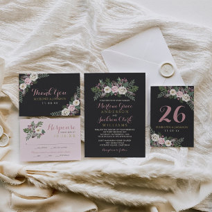 Invitación Rosa oscuro y amoroso Boda del Boho floral rosa