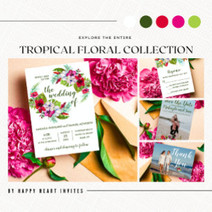 Invitación Isla Floral Tropical Boda Verde Hibiscus
