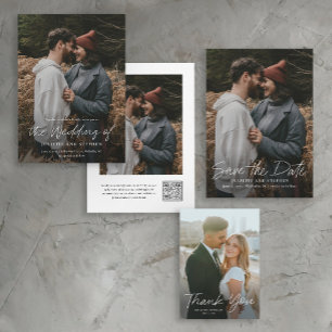Invitación de boda con código QR simple de escritu