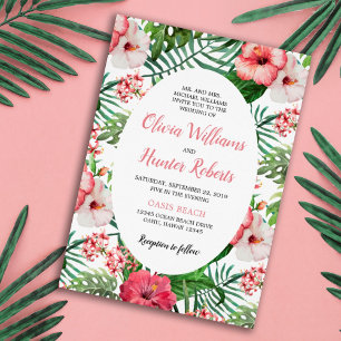 Invitación Azul de la Marina Boda del Arco de Hibiscus Tropic