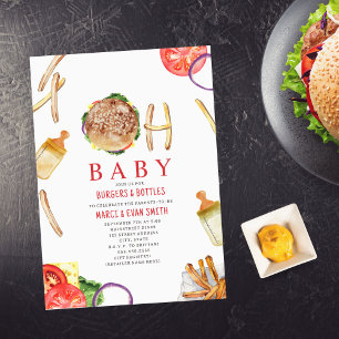 Invitación Hamburguesas y botellas Baby Shower Hamburger