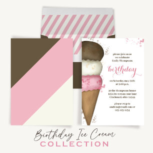 Invitación Cuta acuarela Ice Cream Cone Cumpleaños Código QR