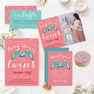 Tarjeta De Recepción Turquoise Coral Diaper Raffle Fiesta Baby Shower