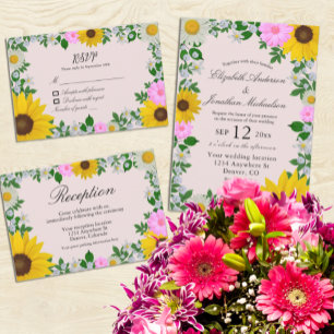 Tarjeta De Confirmación De Asistencia Rústico Boda floral de daisy de girasol