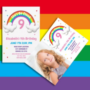 Invitación ¡En la Nube 9! Cumpleaños del Arcoiris
