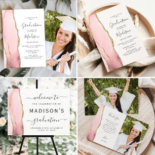 Tarjeta De Agradecimiento Foto Blush Agata Oro Script Graduación