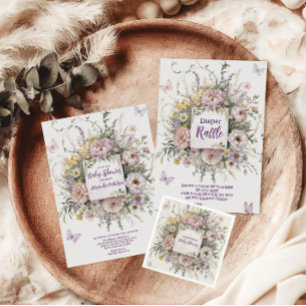 Invitación Baby Shower de las mariposas Boho Wildflower